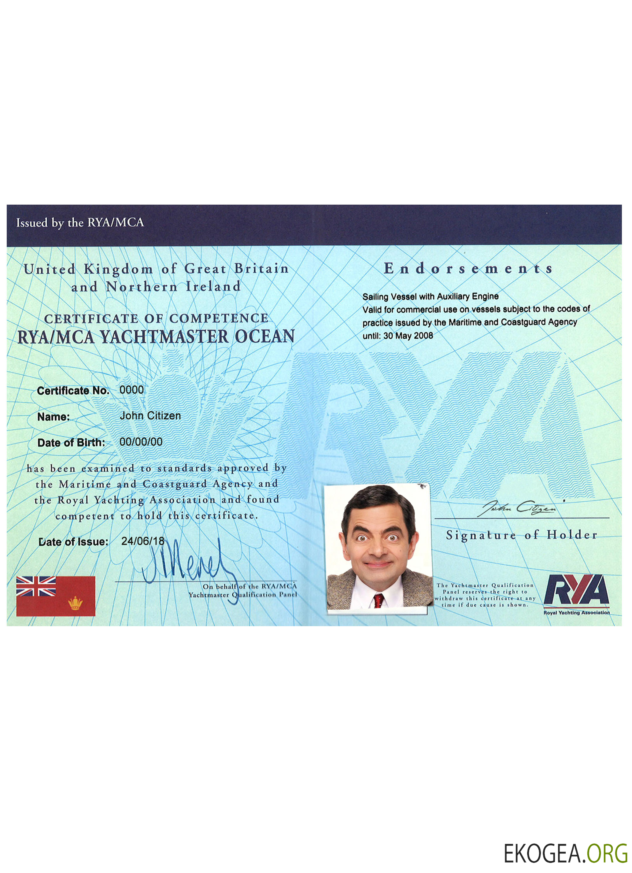 Certificats de compétence britanniques RYA Yachtmaster